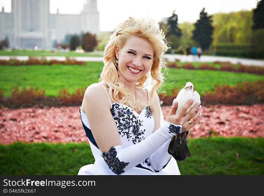 Happy Bride With Pigeon