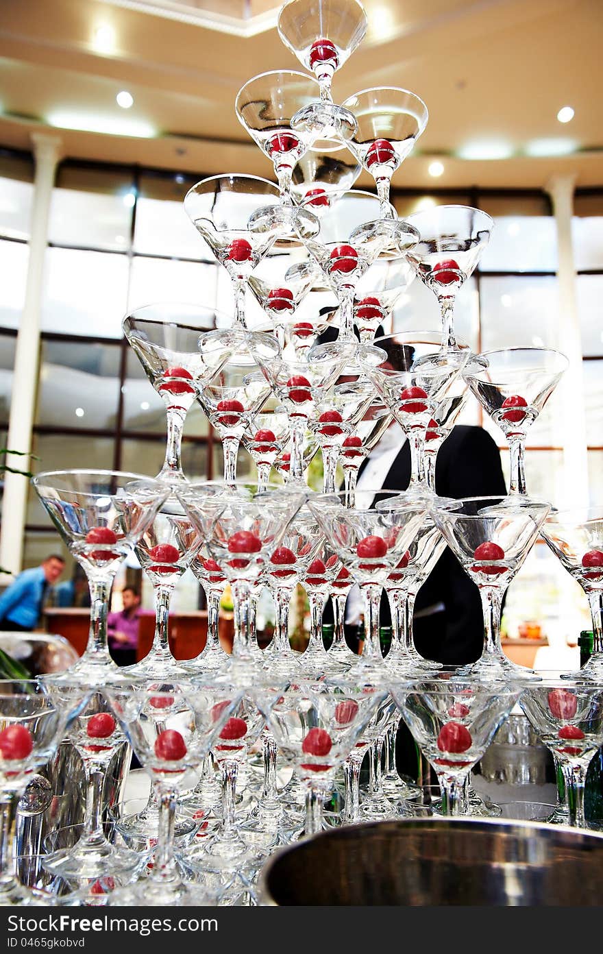 Champagne glasses in a pyramid