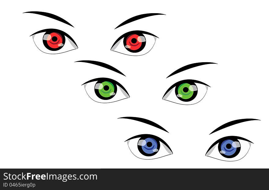 Vector illustration of colored eyes on white background.