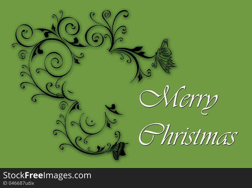 Illustration of merry christmas with floral design on light green background