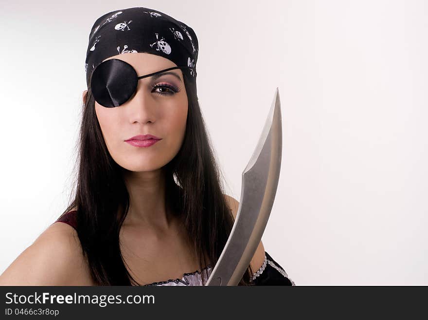 Captain One Eye Female Pirate Knife Blade Patch