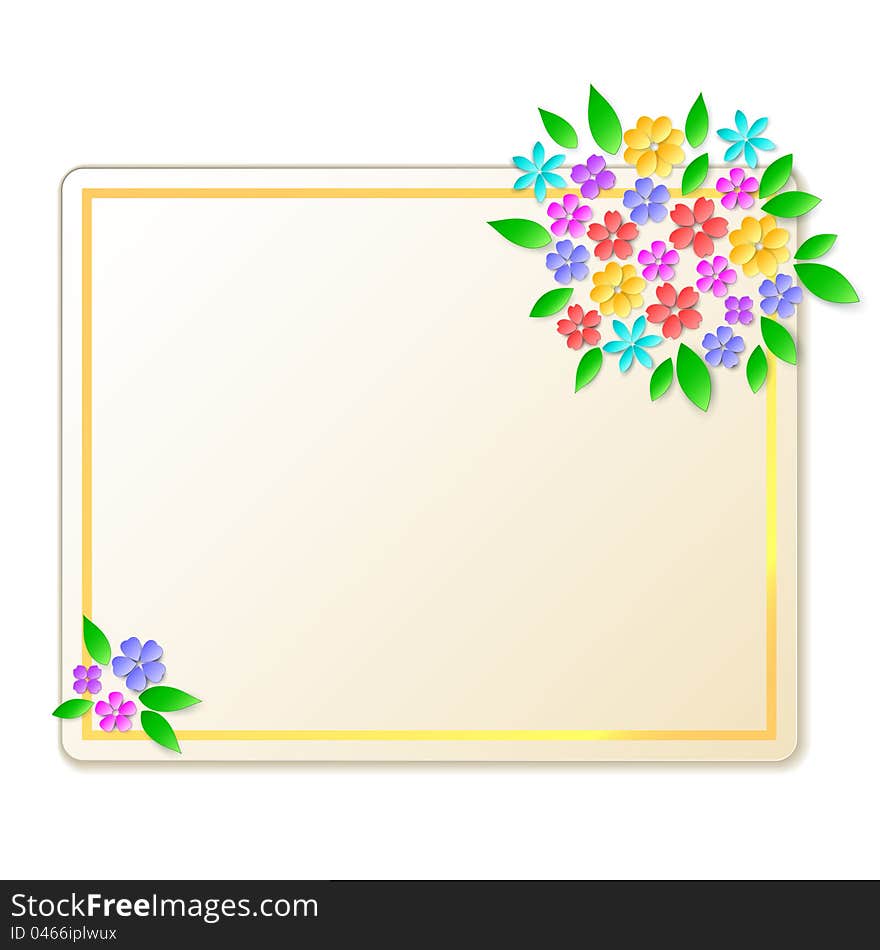 Text frame decorated by paper flowers. Text frame decorated by paper flowers