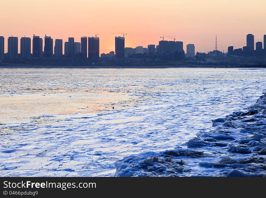 Frozen sea of Baishawan, Jinzhou, northeast China.