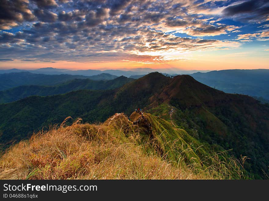 Majestic sunset in the mountains landscape