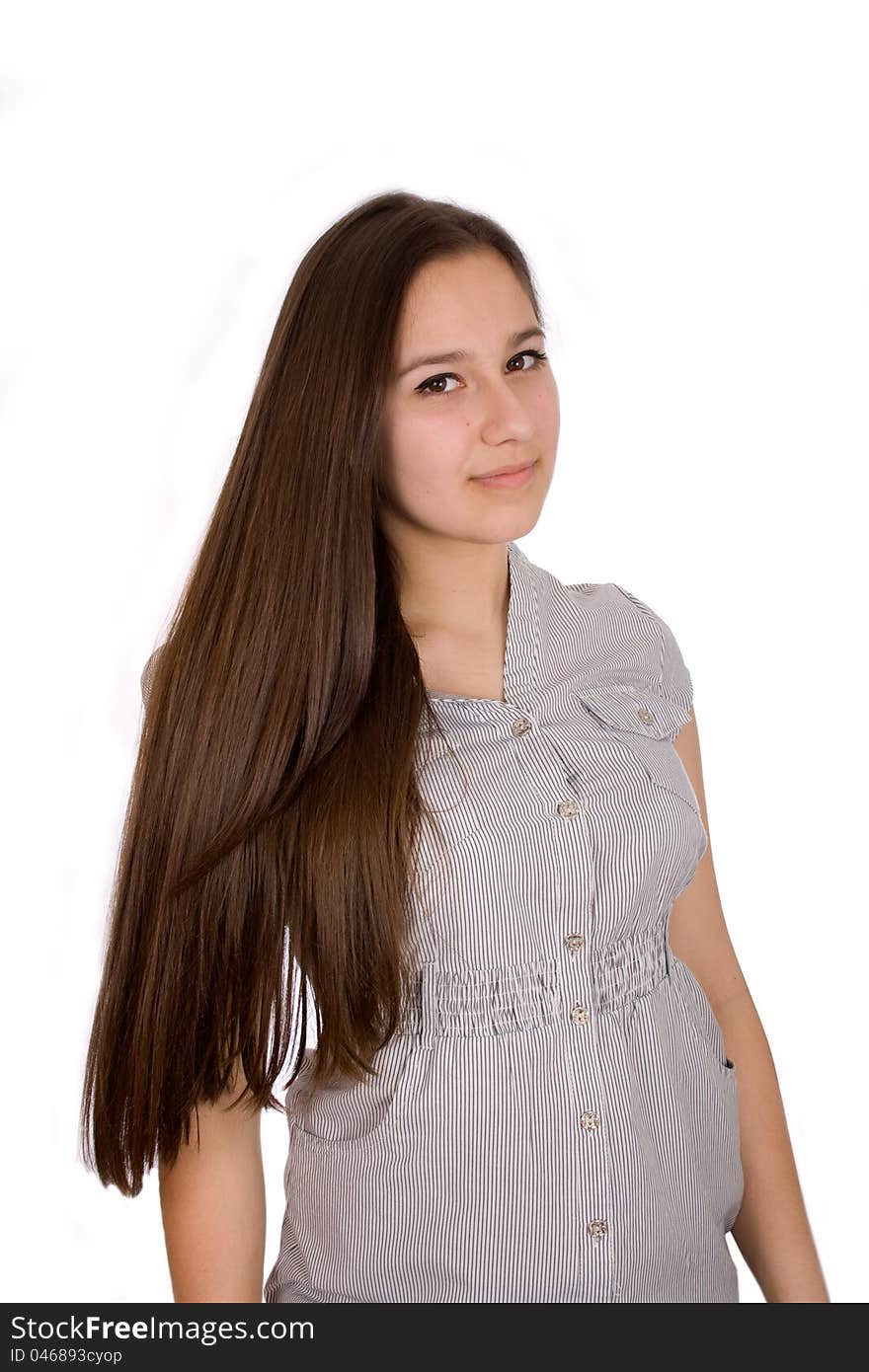 Portrait of beautiful woman with straight long hair