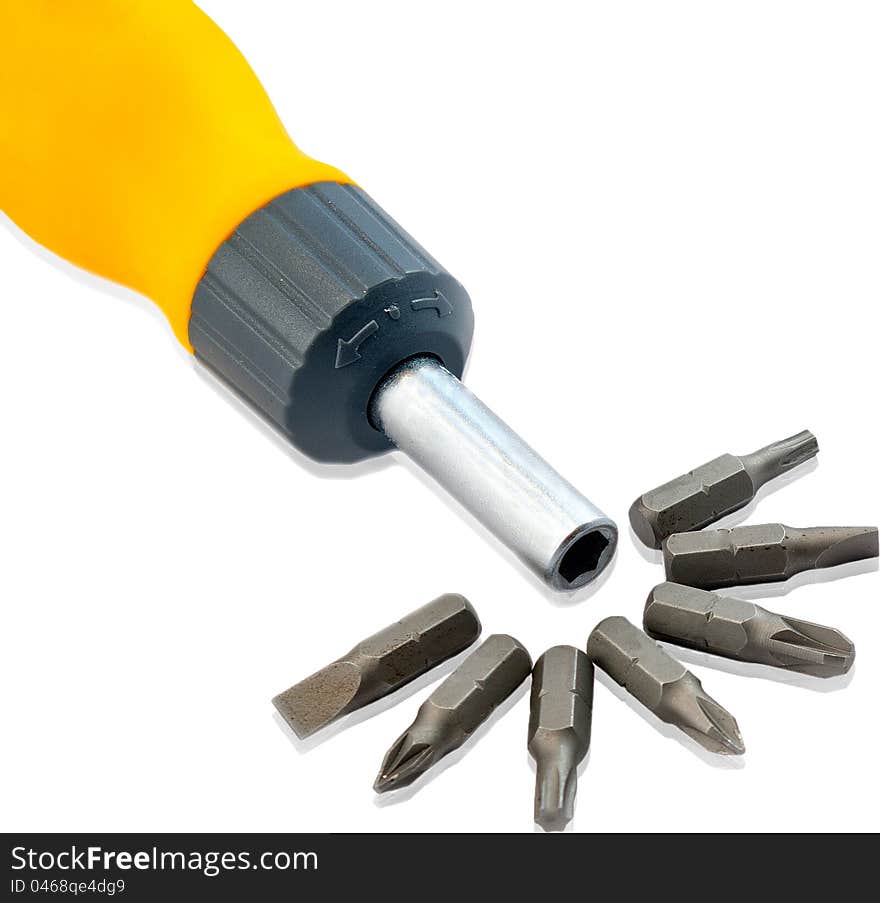 A set of screwdriver heads. A set of screwdriver heads