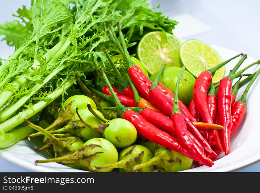 Red chilli with fresh vegetables