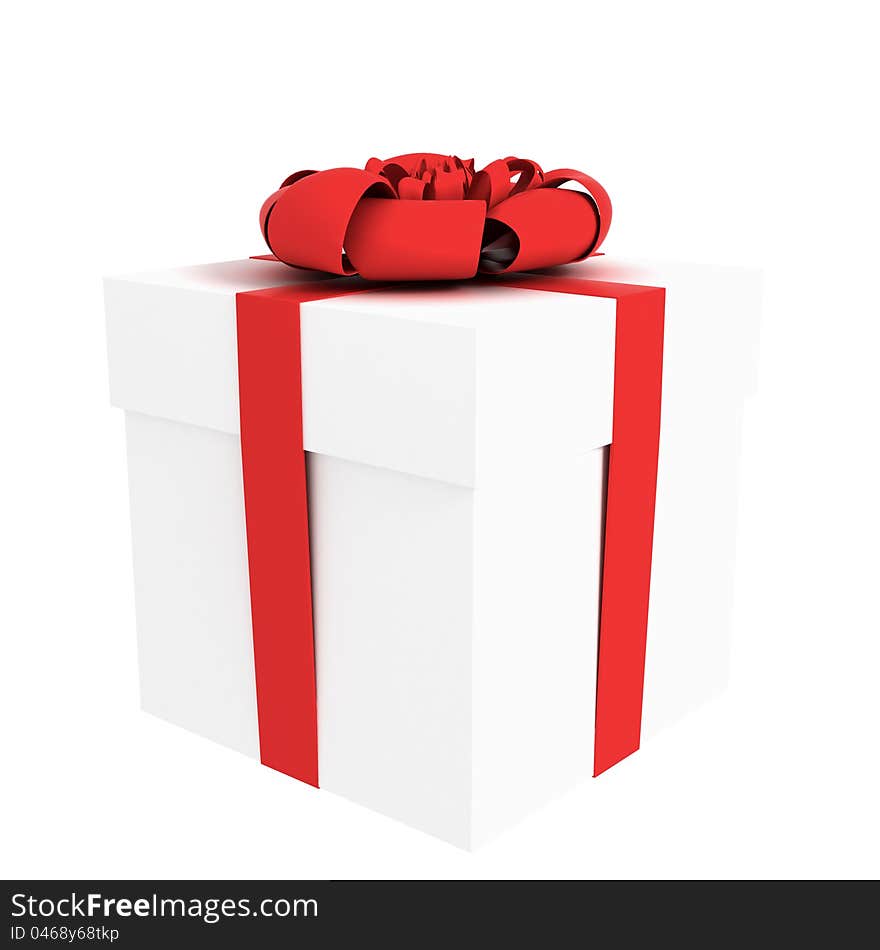 Present with red ribbon isolated on white