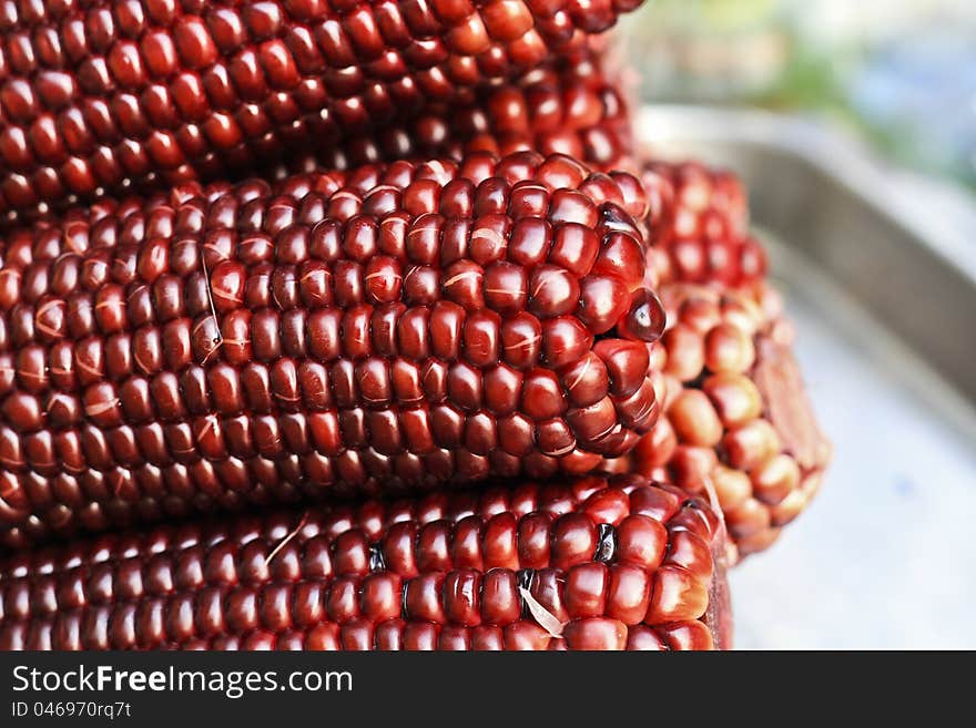 Boiled purple corn for sale in market