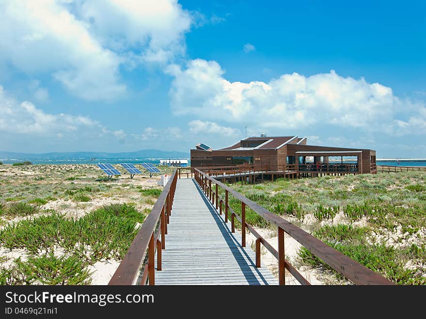 Modern seafood restaurant on the island. Faro. Portugal. Modern seafood restaurant on the island. Faro. Portugal.