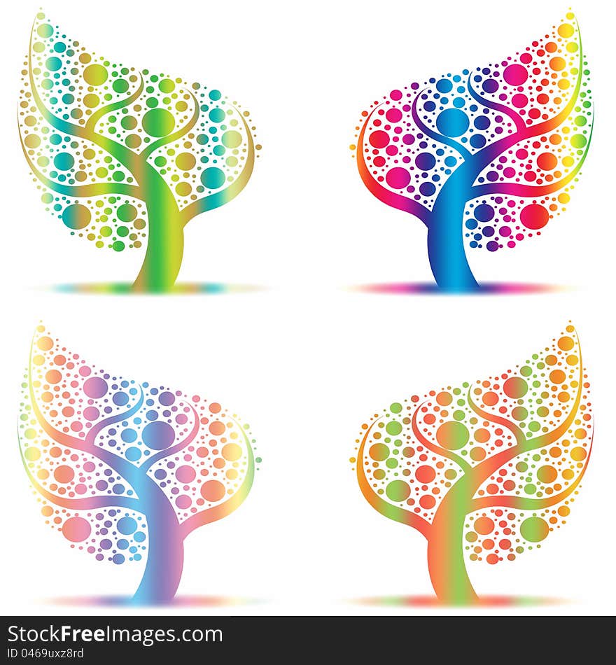 Beautiful art trees collection on white background