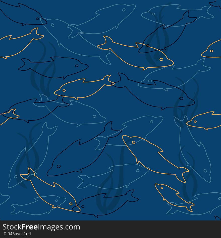 Seamless Pattern With Dolphins