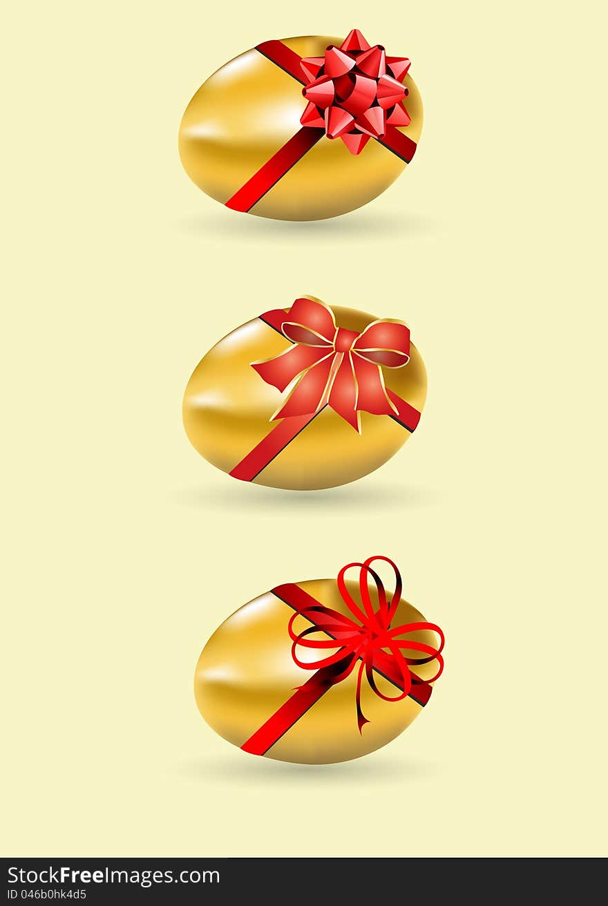 Gold easter eggs illustration with bow