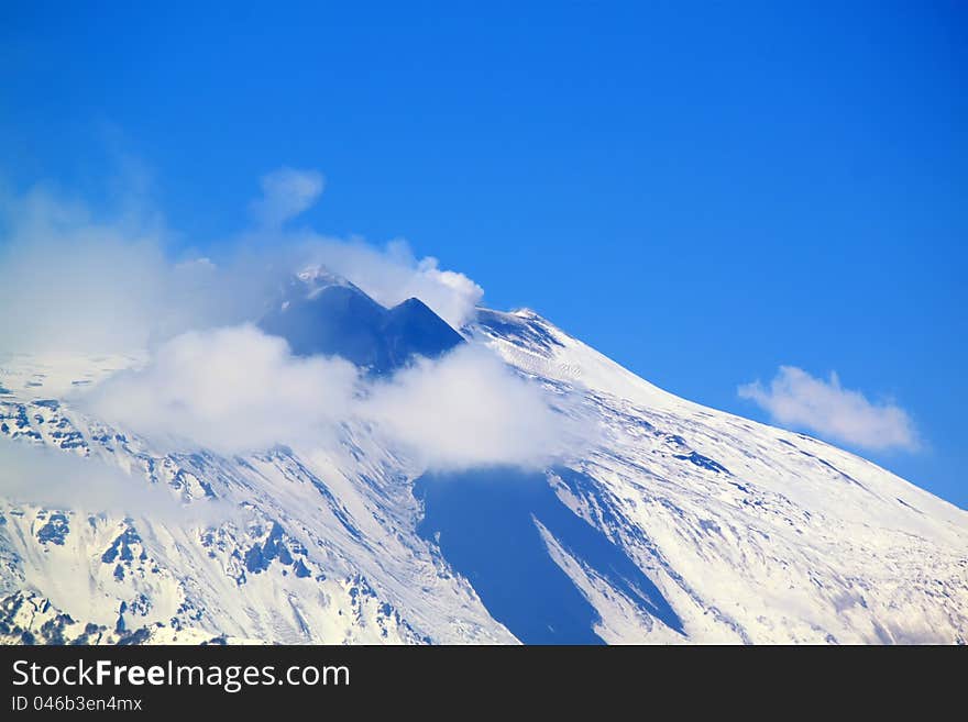 Photo of mountain Etna in snow. Photo of mountain Etna in snow