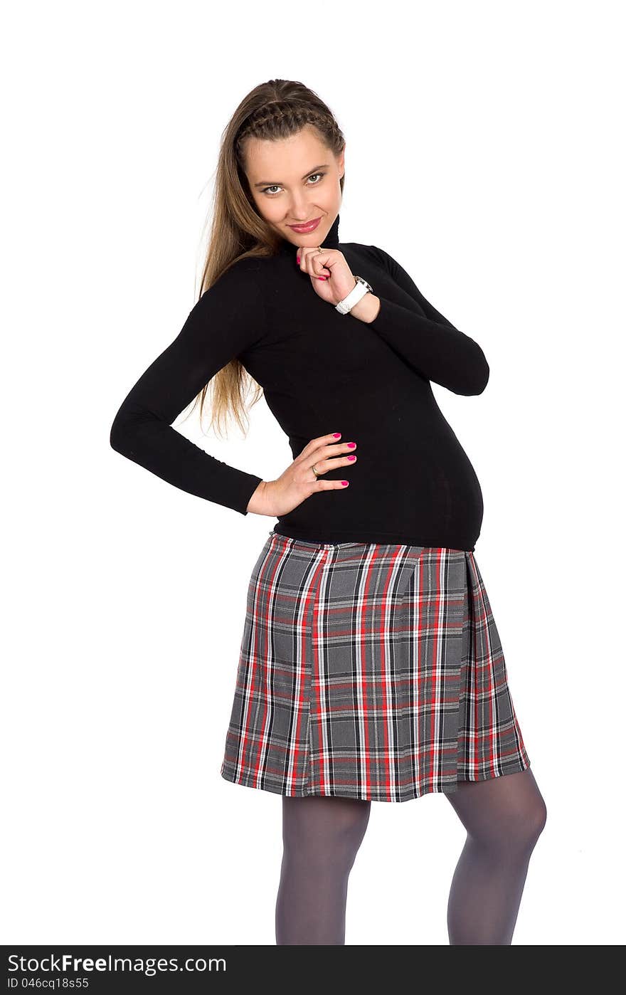 Nice pregnant girl in plaid skirt 1