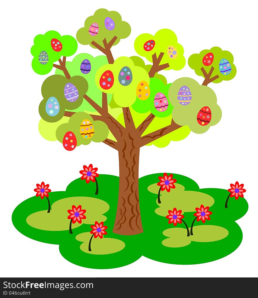 A colorful tree with fruits of Easter eggs. A colorful tree with fruits of Easter eggs