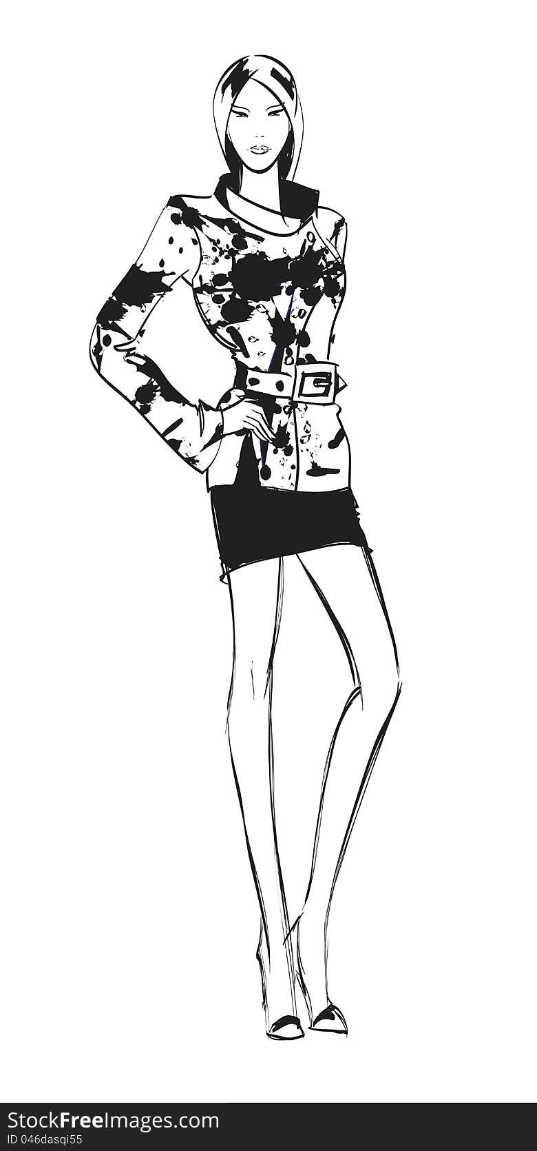 SKETCH. fashion girl. Hand-drawn fashion model