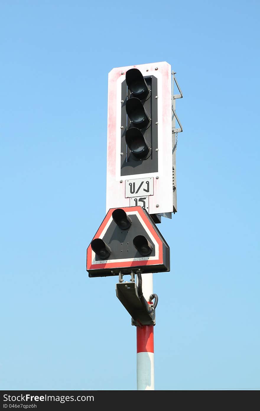 Traffic lights on railway crossing road