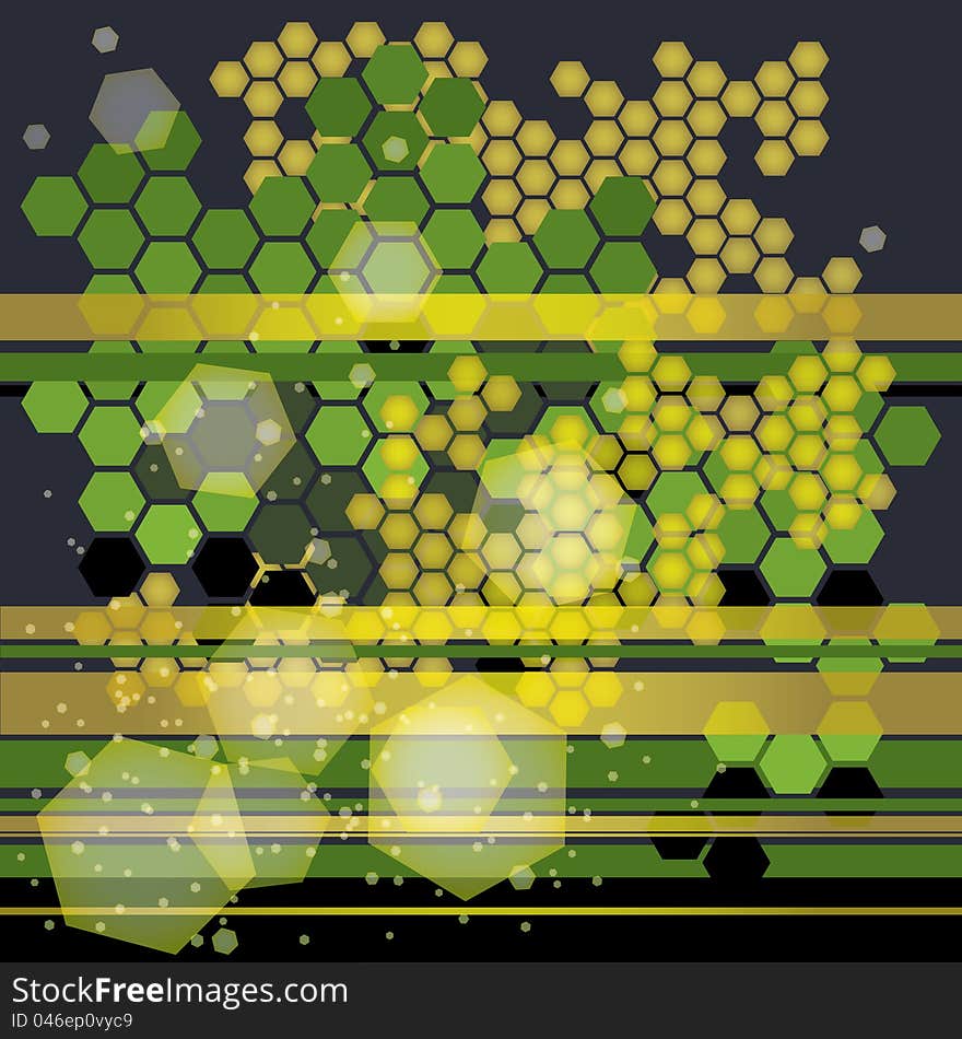 Fine conceptual background with abstract green and yellow honeycombs. Fine conceptual background with abstract green and yellow honeycombs