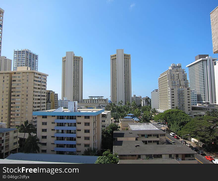 Honolulu with some skyscrapers and blue sky