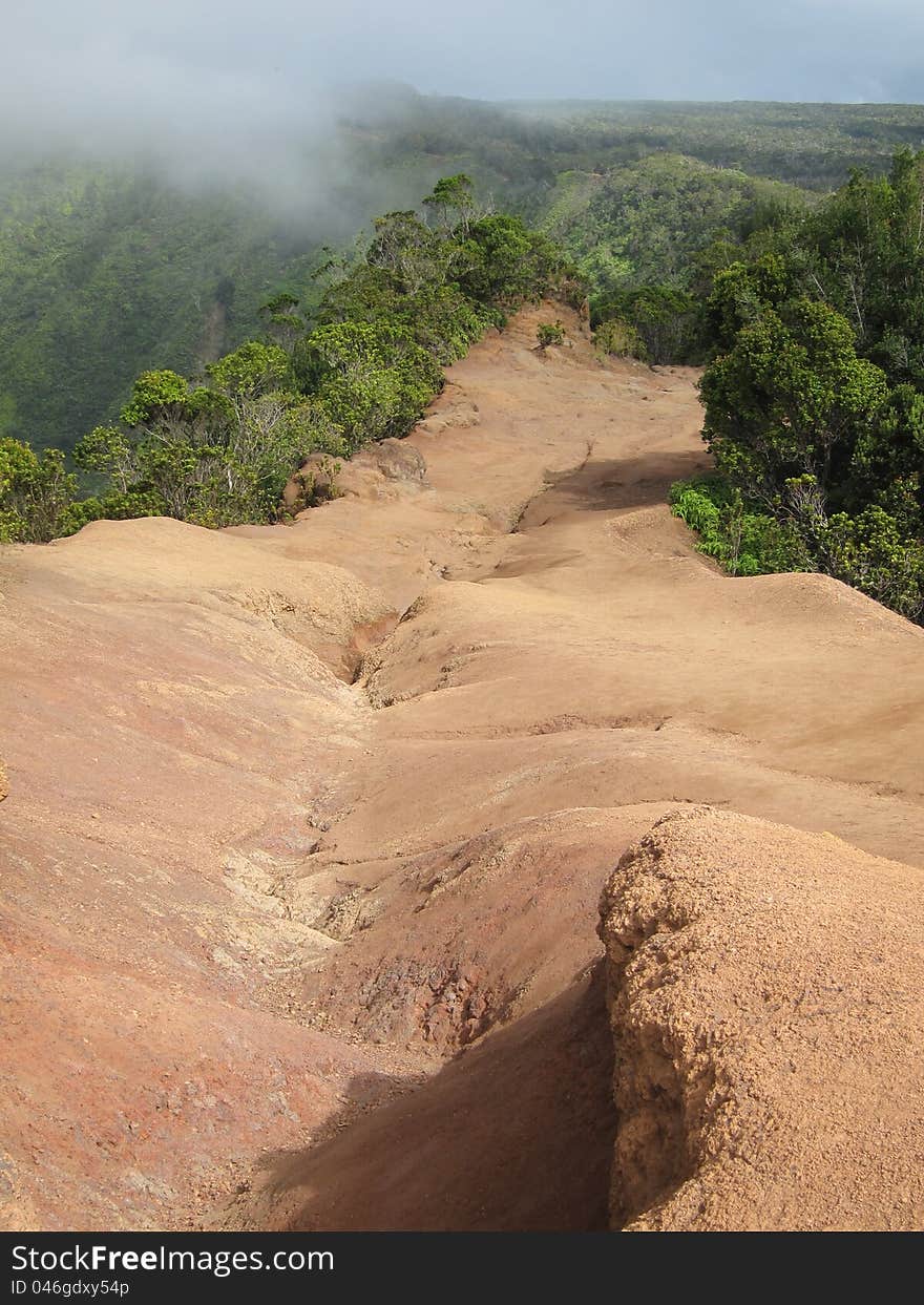 Crater walkway with brown dust on Kauai, Hawaii