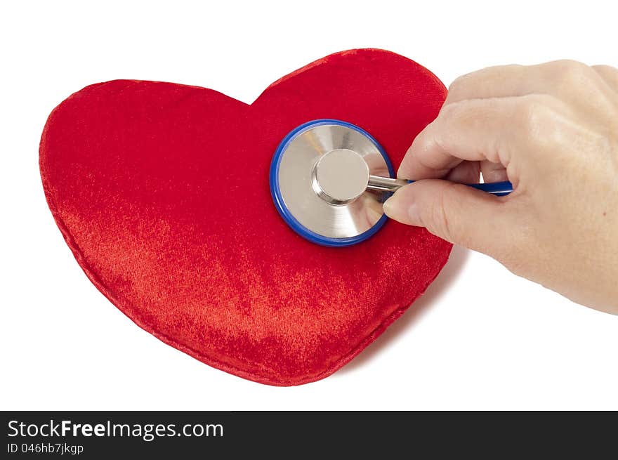 Describing a stethoscope with a red heart. Always be good to your heart. on white. Describing a stethoscope with a red heart. Always be good to your heart. on white.