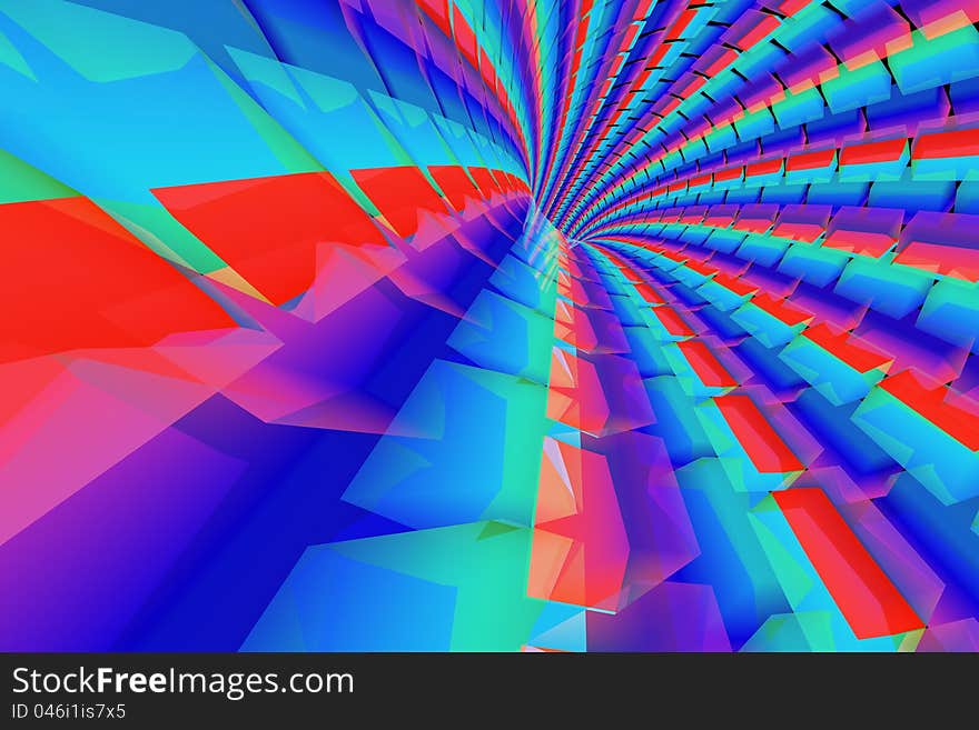 This tunnel bright colours red green and blue abstract