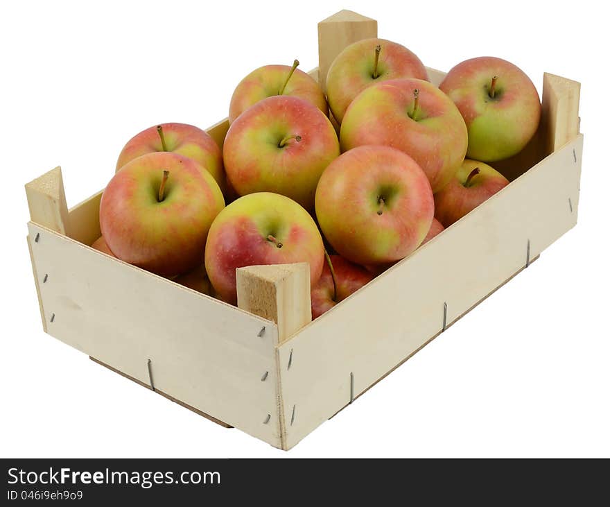 Wooden box with apple for export isolated on white background. Wooden box with apple for export isolated on white background