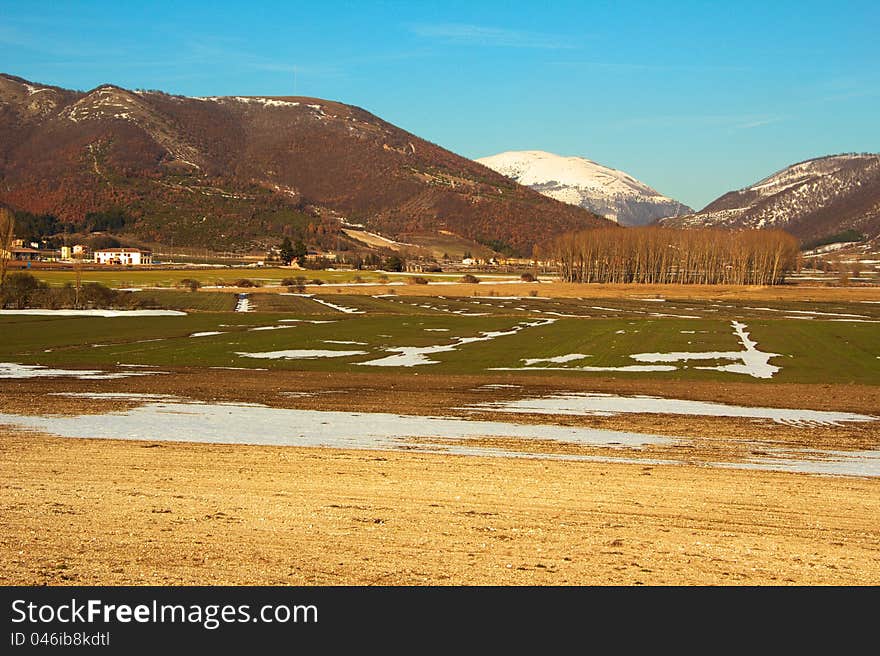 Image of umbria landscape in the winter season with the snow