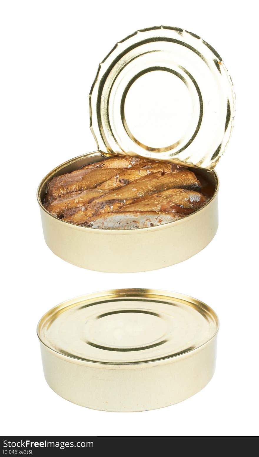 Semi open a tin of sprats is isolated on a white background