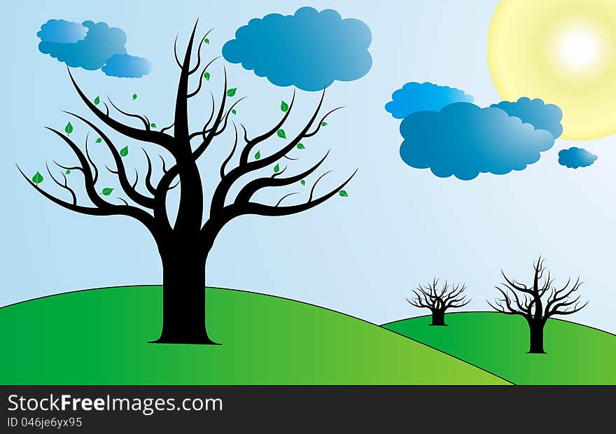 Vector illustration of spring weather with landscapes. Vector illustration of spring weather with landscapes.