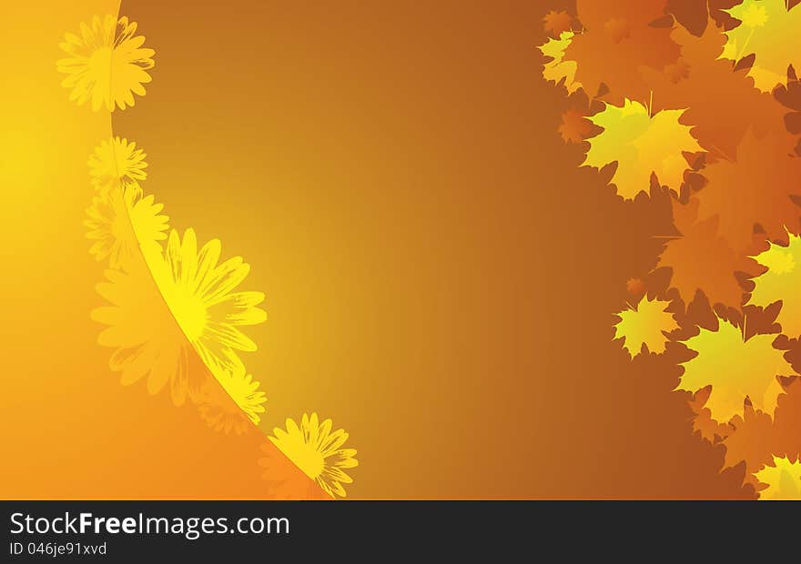 Vector illustration spring orange backround with leave. Vector illustration spring orange backround with leave.