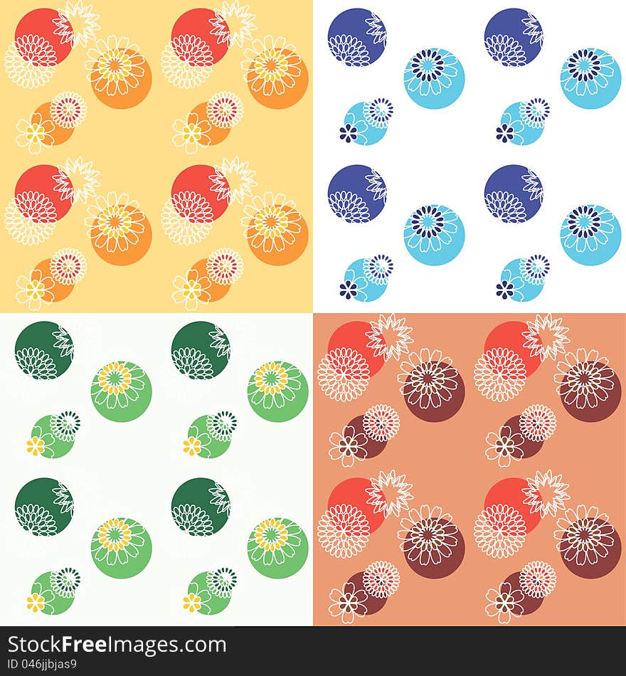 Seamless floral background with circles