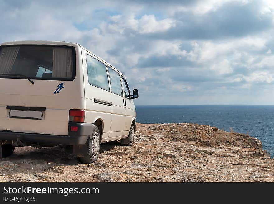 Divers van on the coast of Black Sea in Crimea, Ukraine