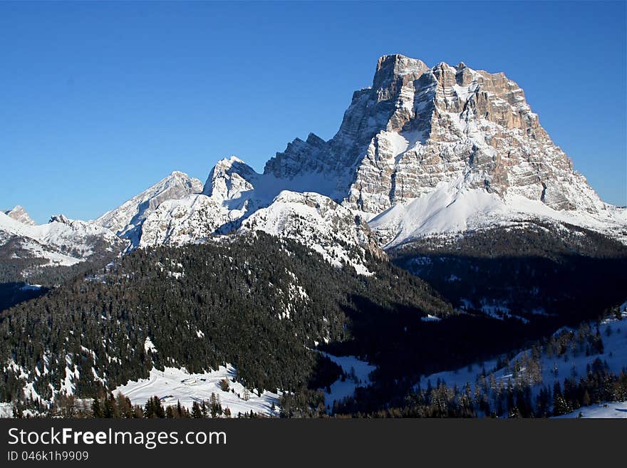 Dolomite peak on sunny winter under the snow. Dolomite peak on sunny winter under the snow