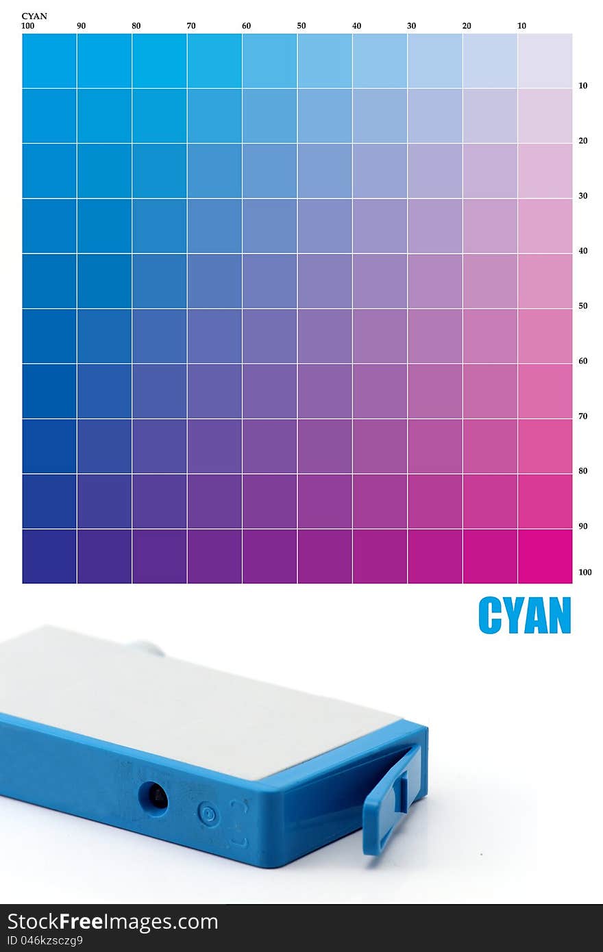 CMYK Inkjet printer ink close-up shot and color charts. CMYK Inkjet printer ink close-up shot and color charts