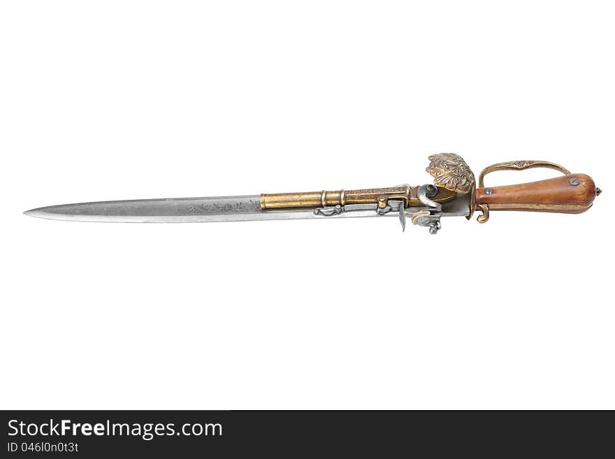 Dagger that has a pistol mounted on blade