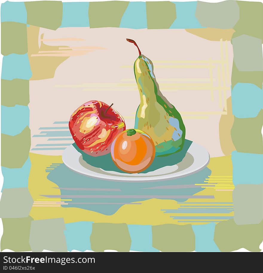 Still life. Apple  pear and orange