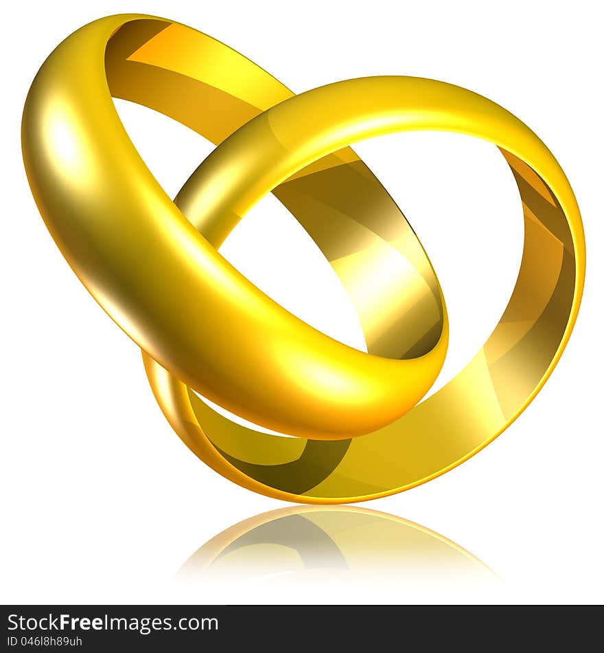 Connected Golden Wedding Rings-3d