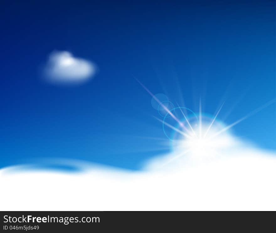 Bright blue sky with clouds and place for text