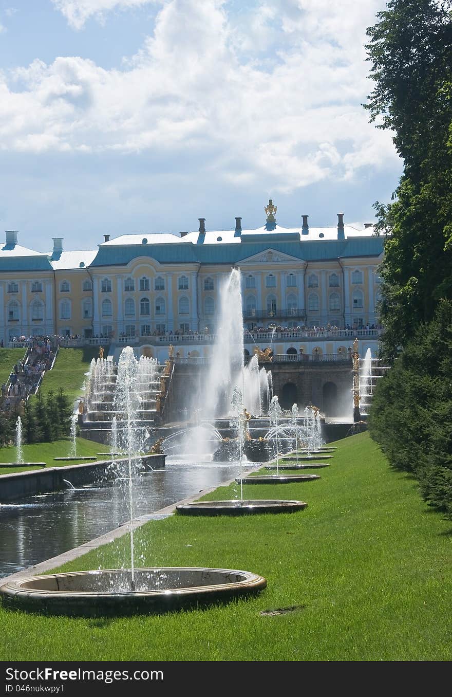 Grand cascade at Peterhof Palace garden in Pertergof, Saint-Petersburg, Russia. Grand cascade at Peterhof Palace garden in Pertergof, Saint-Petersburg, Russia.