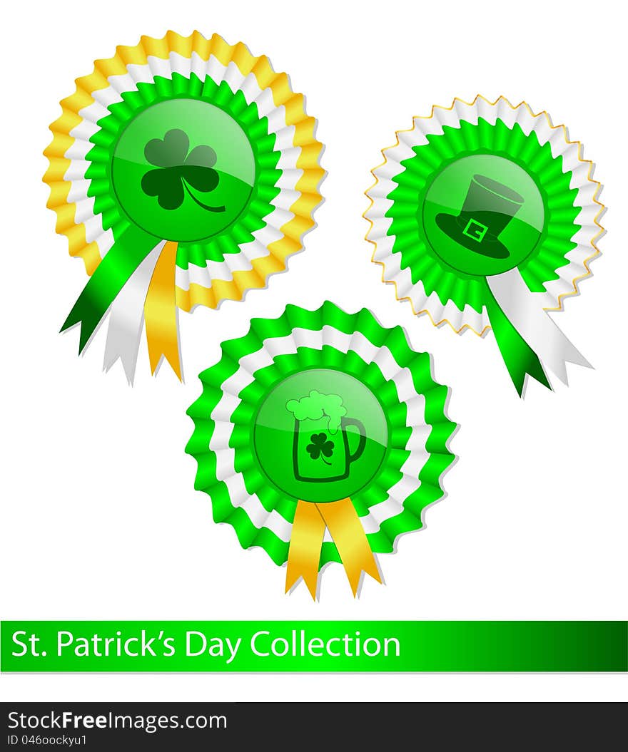 Collection of fancy ribbon medals for Saint Patrick's Day. Collection of fancy ribbon medals for Saint Patrick's Day