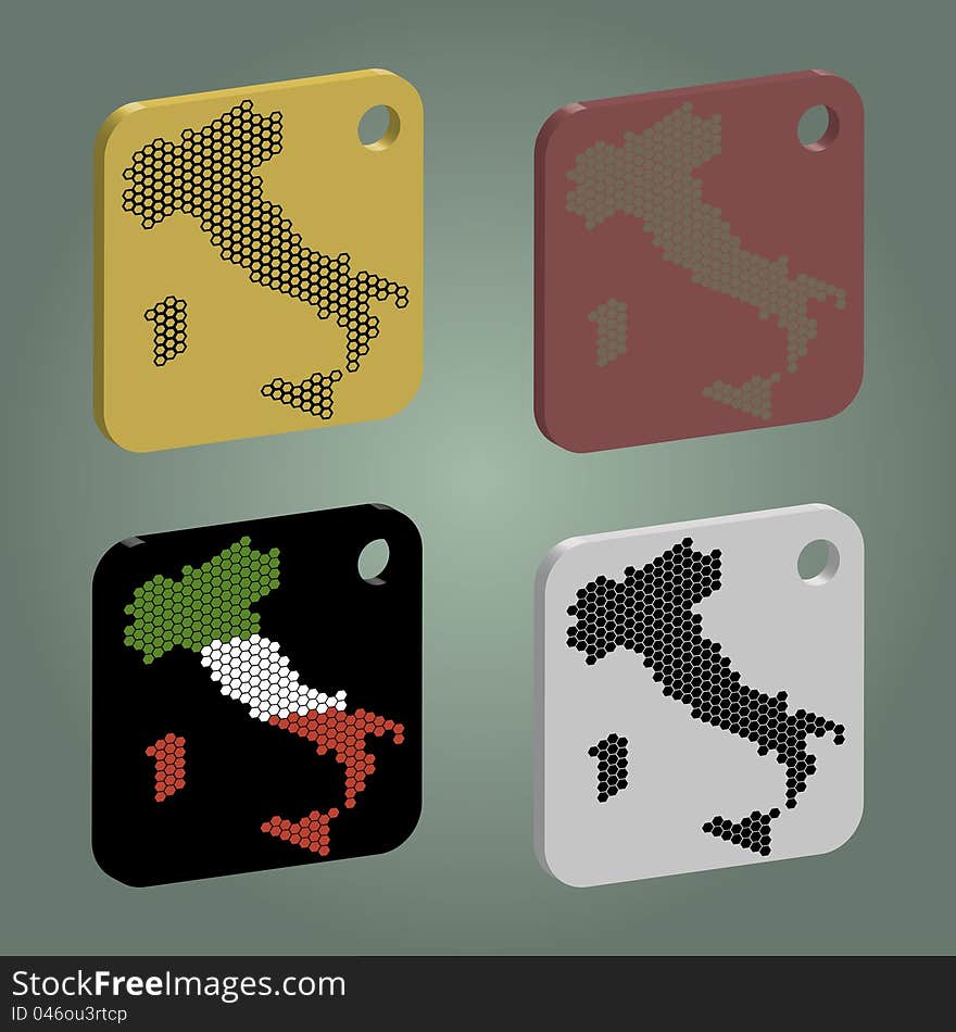 Set of icons with original italy map. Set of icons with original italy map