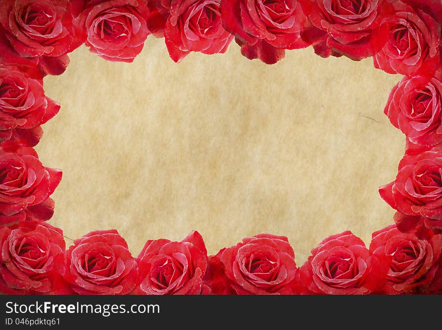 Creative grunge red rose frame. Abstract background