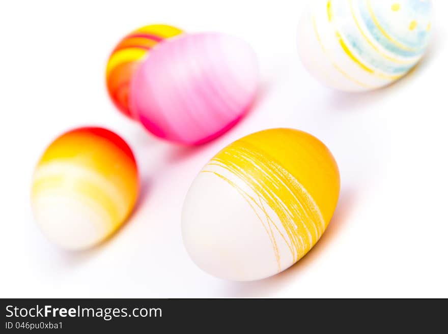 Easter eggs. Hand painted colorful Easter eggs on white background. Clipping path included for easier editing.