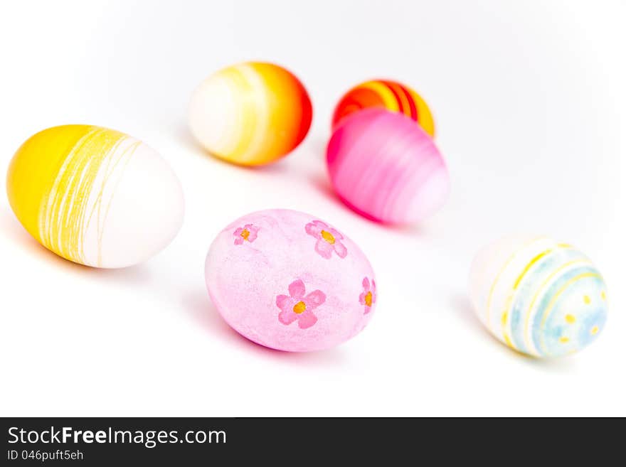 Easter eggs. Hand painted colorful Easter eggs on white background. Clipping path included for easier editing.