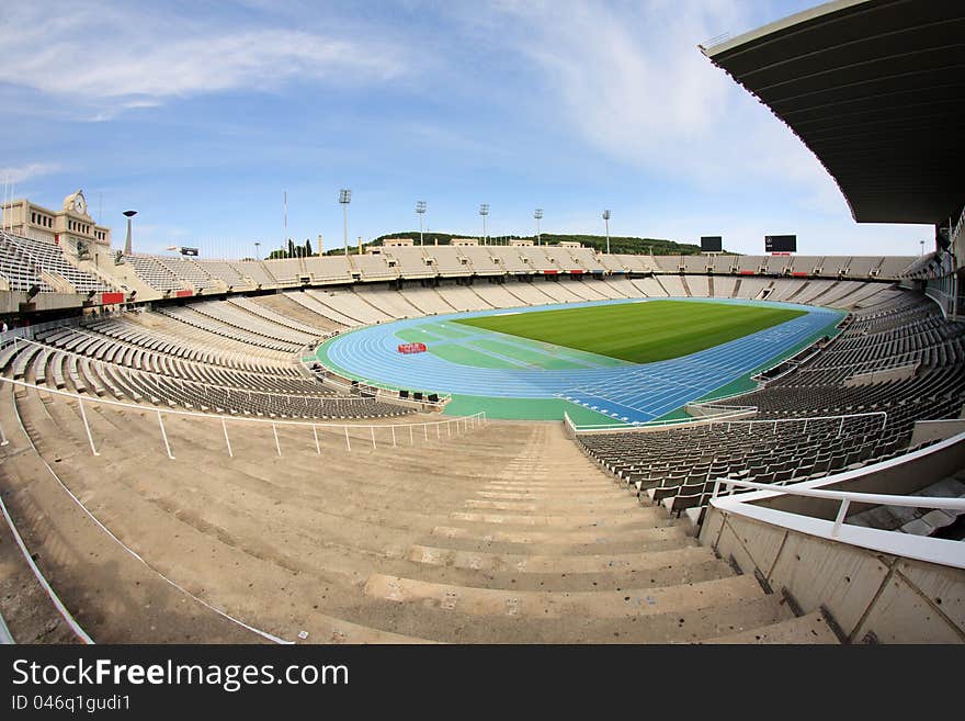 View of empty Olympic stadium in Barcelona, Spain.