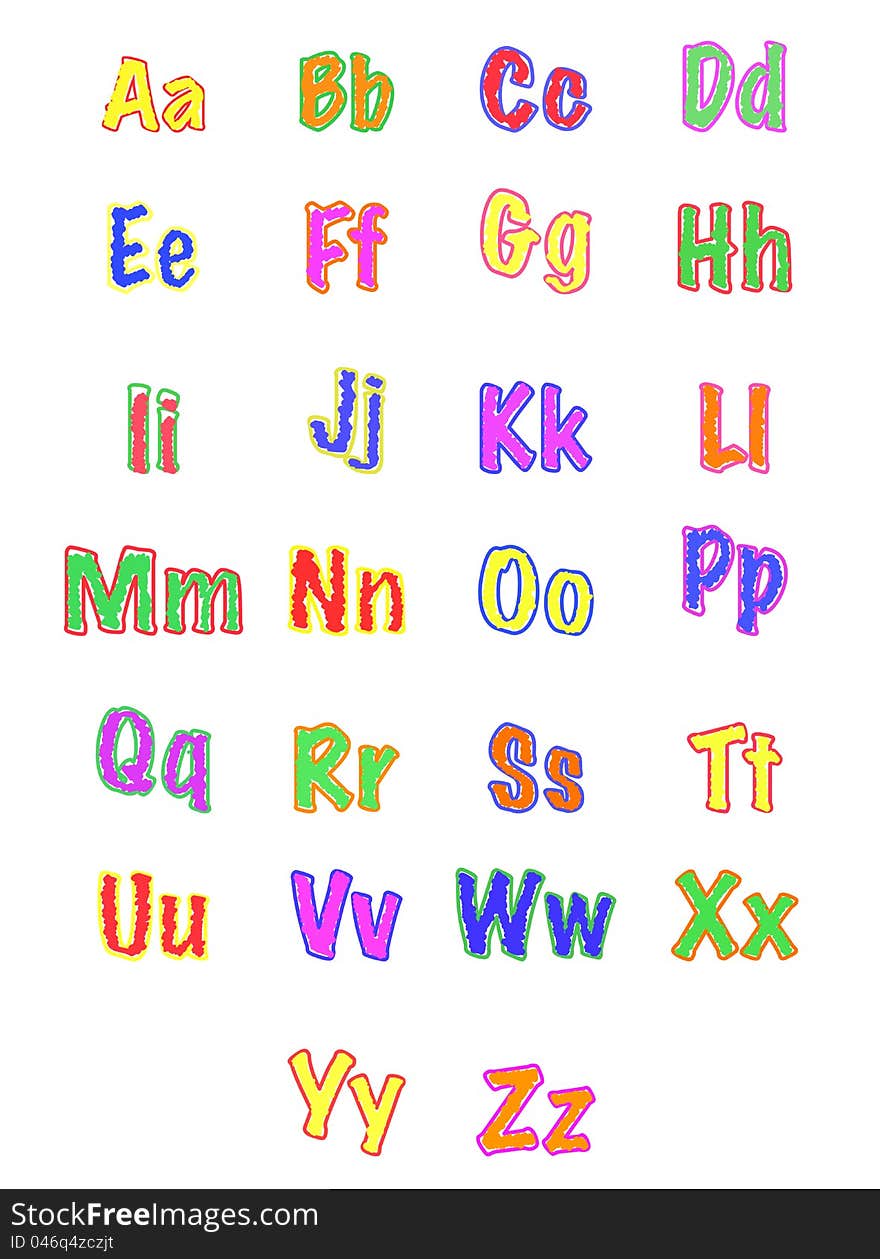 Handwritten funny alphabet on white