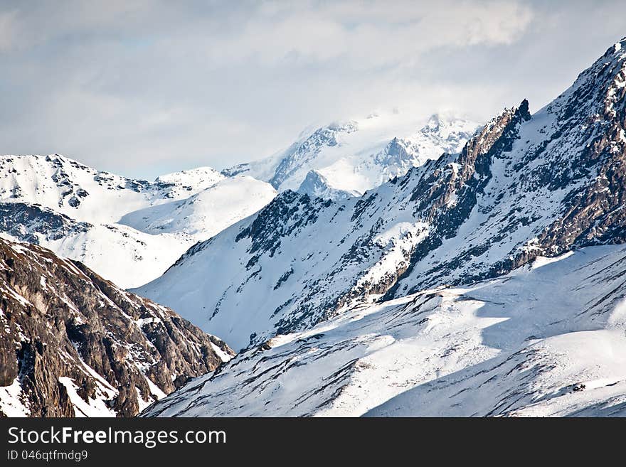 High mountains in Italian Alps in winter