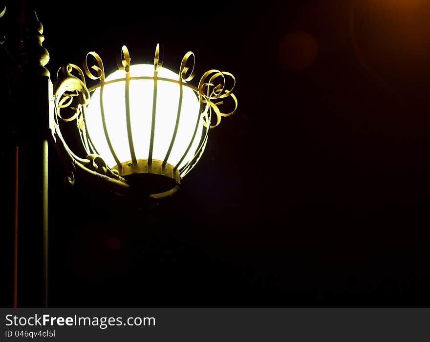 Street lamp light and the light on the street. Street lamp light and the light on the street